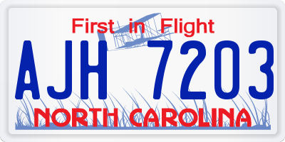 NC license plate AJH7203