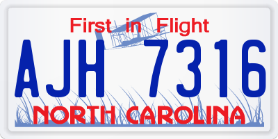 NC license plate AJH7316