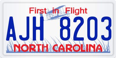 NC license plate AJH8203