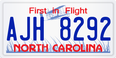 NC license plate AJH8292