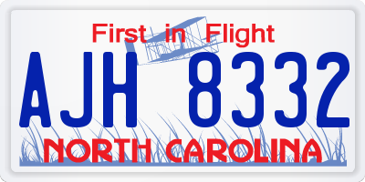 NC license plate AJH8332