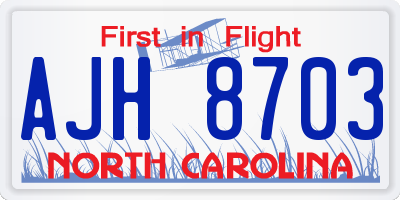 NC license plate AJH8703