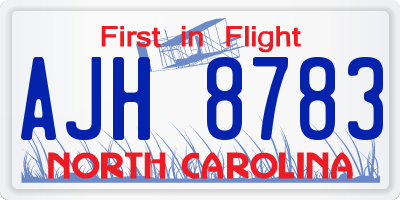 NC license plate AJH8783