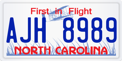 NC license plate AJH8989