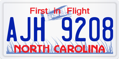 NC license plate AJH9208