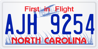 NC license plate AJH9254