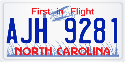NC license plate AJH9281
