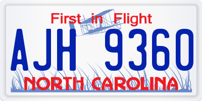 NC license plate AJH9360