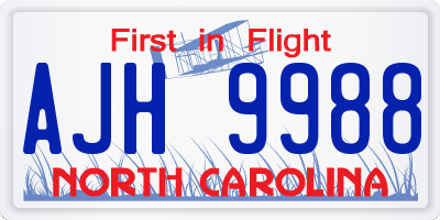 NC license plate AJH9988