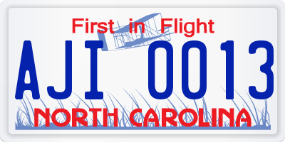 NC license plate AJI0013