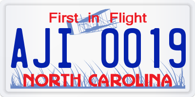 NC license plate AJI0019