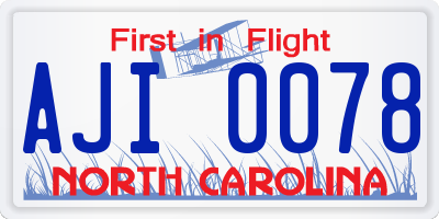 NC license plate AJI0078