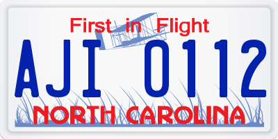 NC license plate AJI0112