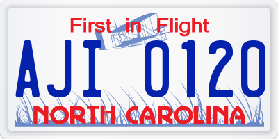 NC license plate AJI0120