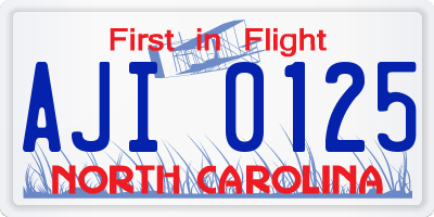 NC license plate AJI0125