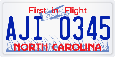 NC license plate AJI0345