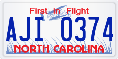 NC license plate AJI0374