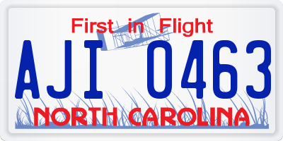 NC license plate AJI0463