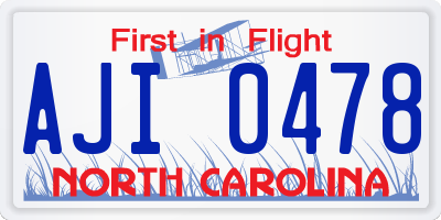 NC license plate AJI0478