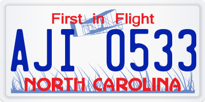 NC license plate AJI0533