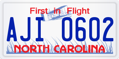 NC license plate AJI0602