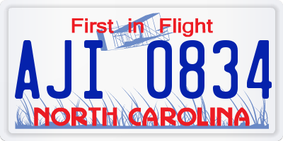 NC license plate AJI0834