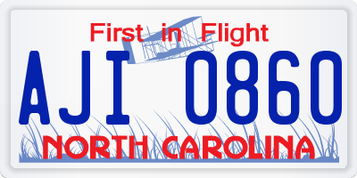 NC license plate AJI0860