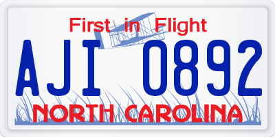 NC license plate AJI0892