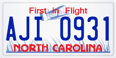 NC license plate AJI0931