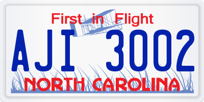 NC license plate AJI3002