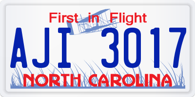NC license plate AJI3017