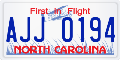 NC license plate AJJ0194