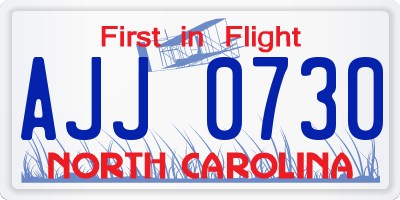 NC license plate AJJ0730