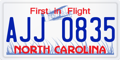 NC license plate AJJ0835
