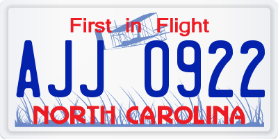 NC license plate AJJ0922