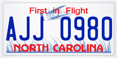 NC license plate AJJ0980