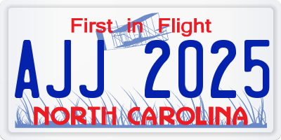 NC license plate AJJ2025
