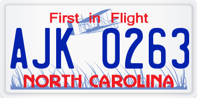 NC license plate AJK0263