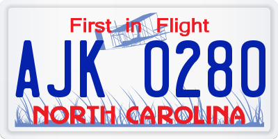 NC license plate AJK0280