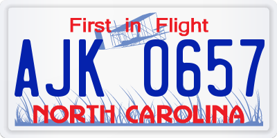 NC license plate AJK0657