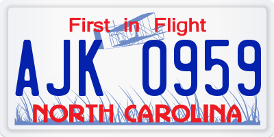 NC license plate AJK0959