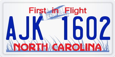 NC license plate AJK1602
