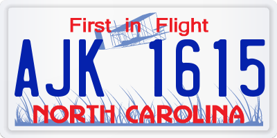 NC license plate AJK1615