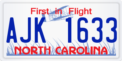 NC license plate AJK1633