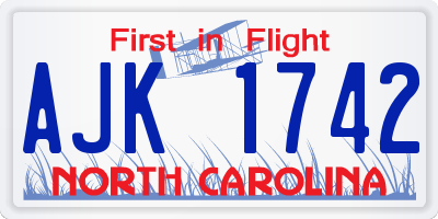 NC license plate AJK1742