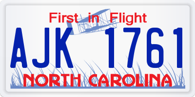 NC license plate AJK1761