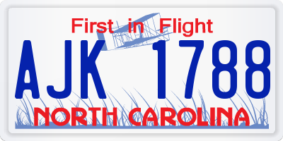 NC license plate AJK1788