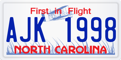 NC license plate AJK1998