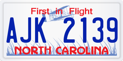 NC license plate AJK2139