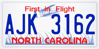 NC license plate AJK3162